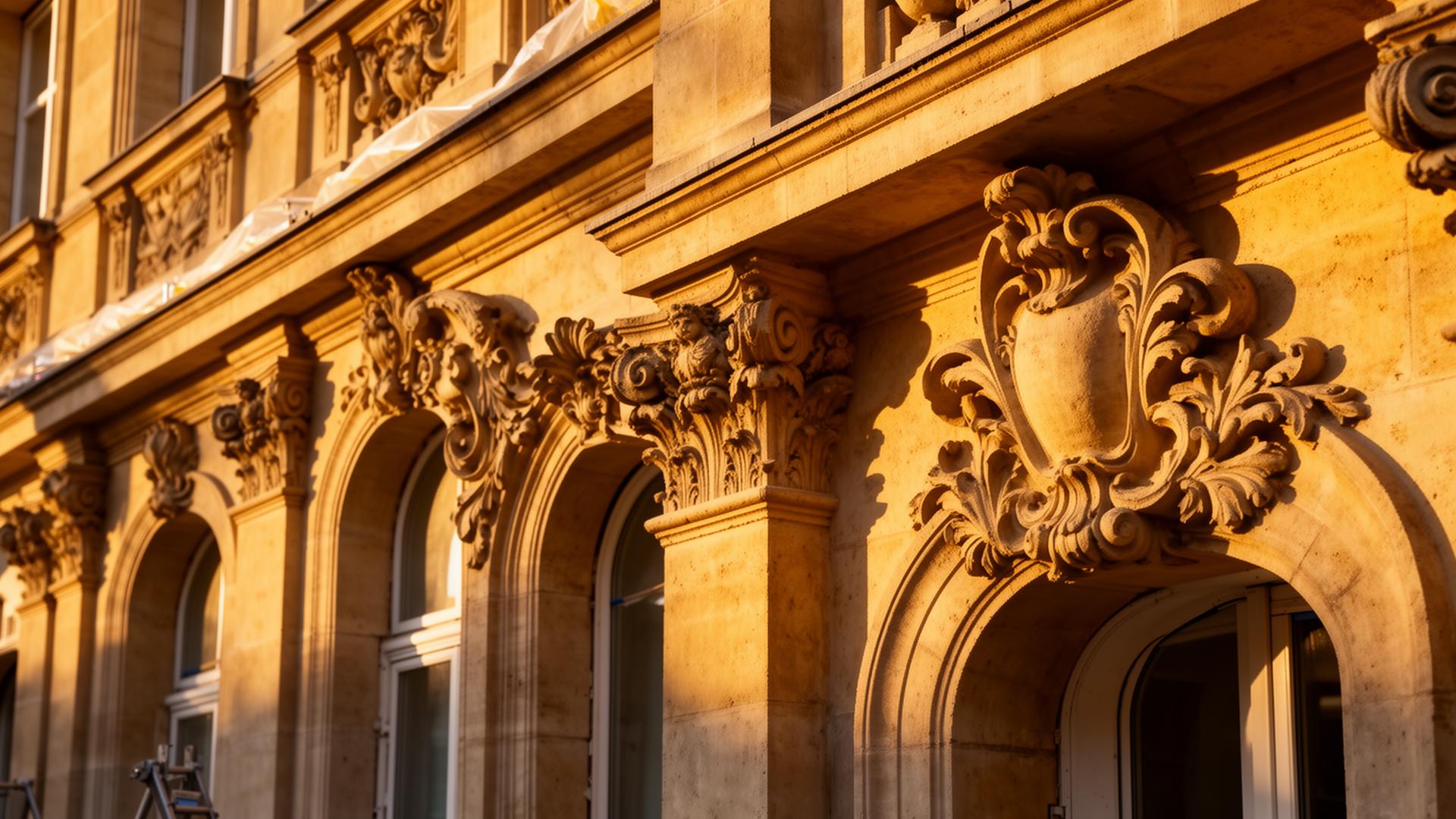 Detalle de ornamentación en fachada histórica restaurada
